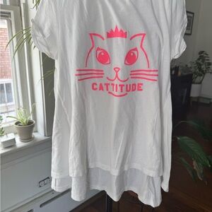 Cattitude White and Pink Cat T-Shirt